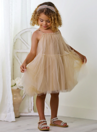 Layered Champagne Tulle Dress - RYAN AND REMI
