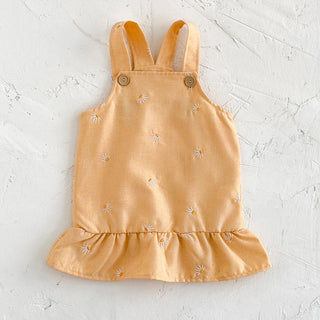 Yellow Floral Embroidery Suspender Dress - RYAN AND REMI
