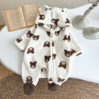 Plush Bear Head Footed Jumpsuit