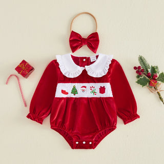 Velvet Embroidered Christmas Romper