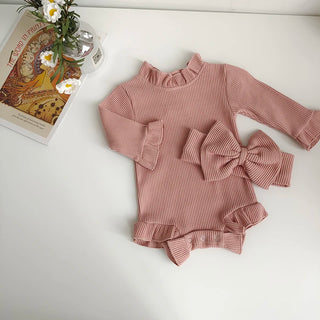 Ruffle Neck Long Sleeve Bodysuit Set - RYAN AND REMI