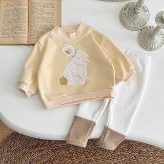Bunny Rabbit Embroidery Colorblock Pants Set