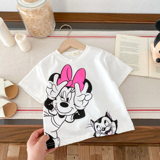 Disney Cartoon Kids Girls Tees Tops Short-sleeved Summer Clothing New Style Children's T-shirt Cute Fashion Girl Tshirts 1-7 Age - RYAN AND REMI