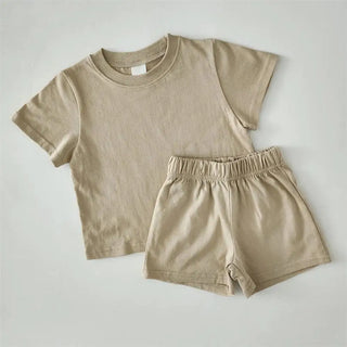 Neutral Cotton Tee And Shorts Set - RYAN AND REMI