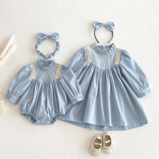 2025 New Autumn Children Clothes Kids Princess Dresses Baby Romper Long Sleeved Cotton Lace Splicing 2-7Yrs Girl Party Dress - RYAN AND REMI