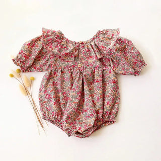Floral Short Sleeve Romper With Bow - RYAN AND REMI