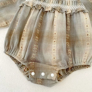 Plaid jacquard long sleeve Romper - RYAN AND REMI