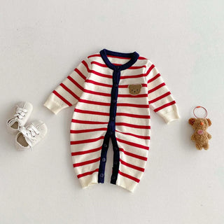 Knitted Striped Bear Jumpsuit