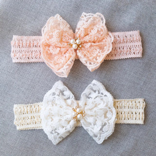 Cute Lace Embroidery Bow Headband For Princess Baby Girls Solid Bow Elasticity Hair Band Luxury Headwear Gifts - RYAN AND REMI
