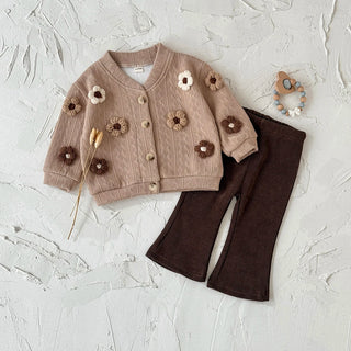 Flower Patch Cardigan Pants Set - RYAN AND REMI