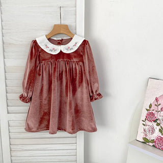 Doll Collar Velvet Dress - RYAN AND REMI