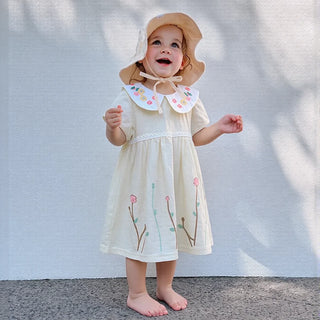 Summer New Floral Embroidery Baby Girl Dress, Pure Cotton Baby Princess Dress 0-3 Years Cute Short Sleeve Dress 0-3Y - RYAN AND REMI