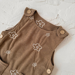 Autumn New Newborn Girls Sleeveless Dress Corduroy Small Flower Embroidered Baby Girl Strap Dress with Two Pockets - RYAN AND REMI
