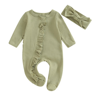 Ruffle Footed Jumpsuit with Headband - RYAN AND REMI
