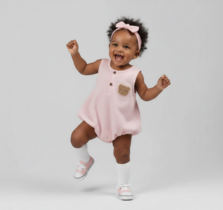 Teddy Bear Linen Cotton Romper - RYAN AND REMI