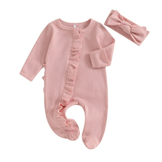 Ruffle Footed Jumpsuit with Headband - RYAN AND REMI