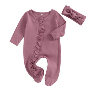 Ruffle Footed Jumpsuit with Headband - RYAN AND REMI