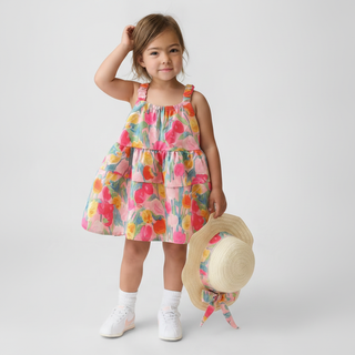 Layered Cotton Tulip Dress w Hat